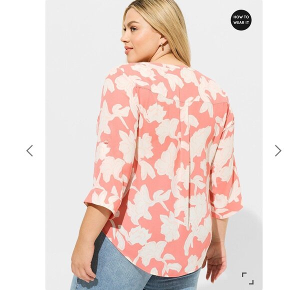 M/L - TORRID - Harper Georgette Pullover 3/4 Sleeve Blouse Peach NEW - Picture 3 of 4